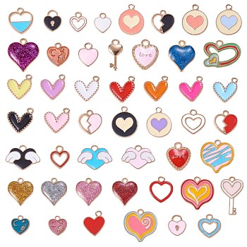 50Pcs Alloy Enamel Pendants, for Jewelry Necklace Bracelet Earring Making Crafts, Heart, Mixed Color, 10x10mm, Hole: 2mm