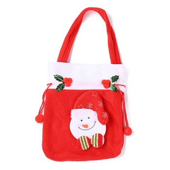 Fabric Drawstring Gifts Bags, with Handle Candy Bags, Christmas Decorations for Kids, Rectangle with Snowman, Red, 23x18x1.3cm