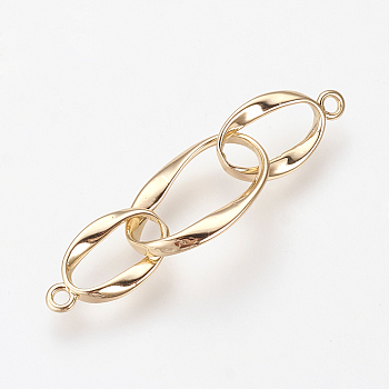 Brass Links connectors, Nickel Free, Real 18K Gold Plated, Twist Oval, 29x6x1mm, Hole: 1mm