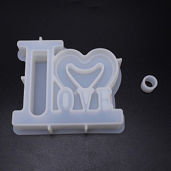 Silicone Mold for Vase, Resin Casting Molds, Epoxy Resin Craft Making, Word & Heart, Valentine's Day Theme, White, 133x147x35mm, Hole: 20mm