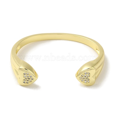 Rack Plating Brass Micro Pave Clear Cubic Zirconia Heart Open Cuff Bangles for Women(BJEW-P323-04G)-2