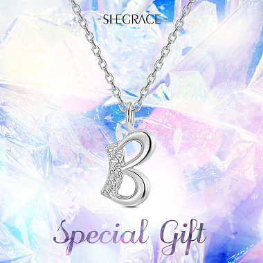 SHEGRACE Rhodium Plated 925 Sterling Silver Initial Pendant Necklaces(JN898A)-5