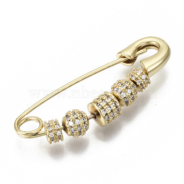 Brass Micro Pave Cubic Zirconia Safety Pins(ZIRC-S061-206G-NF)-2