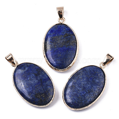 Light Gold Oval Lapis Lazuli Pendants