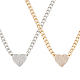 2Pcs 2 Colors Crystal Rhinestone Heart Pendant Necklaces Set with Alloy Curb Chains(NJEW-AN0001-88)-1