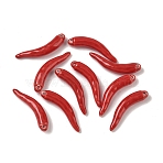 Handmade Porcelain Pendants, Hot Pepper, Red, 34.5~35x9.5~13x6.5mm, Hole: 1.2~1.6mm(PORC-B005-05)