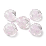 Handmade Lampwork Beads, Bumpy Rondelle with Flower, Pink, 15.5~16.5x10.5mm, Hole: 1.6mm(LAMP-Z023-02B)