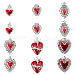 12Pcs 6 Style Alloy Enamel Pendants, Antique Silver, Heart Charm, FireBrick, 29~42x20~34.5x3~5mm, Hole: 1.5~2.5mm, 2pcs/style(FIND-DC0005-26)