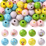 40Pcs 10 Colors Easter Theme Printed Wood Beads, Round, Mixed Color, 14.5~15x15.5~16.5mm, Hole: 4~4.5mm, 4pcs/color(WOOD-FS0002-55A)