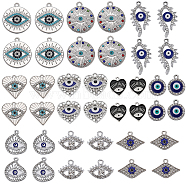 40Pcs 10 Styles Alloy Crystal Rhinestone Pendants, with Enamel Evil Eye, Heart & Rectangle & Flat Round Charms, Platinum, 14.5~29x16~21x2~3mm, Hole: 1.2~2mm, 4Pcs/style(FIND-SC0006-72)