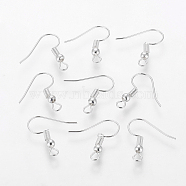 Grade A Silver Color Plated Iron Earring Hooks, Ear Wire, with Horizontal Loop, Cadmium Free & Nickel Free & Lead Free, Silver, 18x0.8mm, Hole: 2mm, 22 Gauge, Pin: 0.6mm(EC135-S-NF)