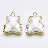 Alloy Pendants, with Imitation Pearl ABS Plastic, Bear, Cadmium Free & Lead Free, Light Gold, Creamy White, 18x15x7mm, Hole: 1.6mm(X-PALLOY-T067-212-RS)