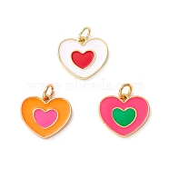 Brass Enamel Charms, with Jump Ring, Long-Lasting Plated, Real 18K Gold Plated, Lead Free & Cadmium Free & Nickel Free, Heart, Mixed Color, 13x15x2mm, Inner Diameter: 3.5mm(KK-Z017-03-NR)