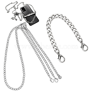 WADORN 1Pc Adjustable Iron Curb Chain Crossbody Bag Handles, with Cord Lock, and 1Pc Curban Chain Handbag Straps, with Lobster Claw Clasps, Platinum, 20~124cm(FIND-WR0006-33)