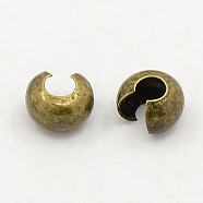 Brass Crimp Beads Covers, Nickel Free, Antique Bronze Color, Size: About 4mm In Diameter, Hole: 1.5~1.8mm(X-KK-H290-NFAB-NF)