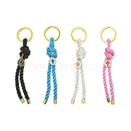 Nylon Knot & Alloy Enamel Keychain, with Iron Rings, Flat Round with Cross, Mixed Color, 12cm(KEYC-JKC00567)