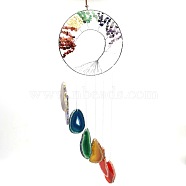 Metal Big Pendant Decorations, with Agate Slices & Chakra Theme Gemstone Chip Beads, Flat Round with Tree of Life, Platinum, 80cm(HJEW-PW0001-016C-01)