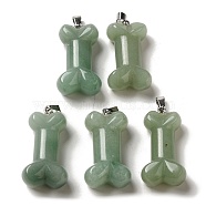 Natural Green Aventurine Pendants, Dog Bone Charms with Platinum Iron Snap on Bails, 36~37x19.5~21x11~12.5mm, Hole: 7x4mm(G-K353-02P-08)