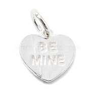 925 Sterling Silver Be Mine Heart Charms, with 925 Stamp and Jump Rings, Silver, 11x10.5x1mm, Hole: 4mm(STER-S009-11B-S)