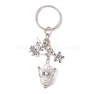 Angel Polymer Clay Rhinestone Keychains, with Alloy Charms and Iron Split Key Rings, White, 8.1cm(KEYC-JKC00713)