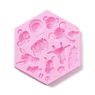 DIY Animals Food Grade Silicone Molds, Resin Casting Molds, For UV Resin, Epoxy Resin Jewelry Making, Mixed Shape, Pearl Pink, 114x132x14mm, Inner Diameter: 10~43x9~44mm(DIY-C019-04A)