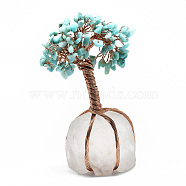 Natural Amazonite Chips and Quartz Crystal Pedestal Display Decorations, with Rose Gold Plated Aluminum Wires, Lucky Tree, 140~155x80~105x60~67mm(G-R461-08F)