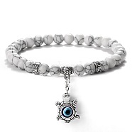 Fashion Natural Howlite Beaded Stretch Bracelets, Tortoise with Evil Eye Charms Bracelets for Women(OX9130-2)