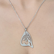 201 Stainless Steel Hollow Butterfly Wing Pendant Necklace, Stainless Steel Color, 17.72 inch(45cm)(NJEW-OY002-01)