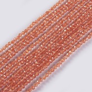 Glass Beads Strands, Faceted, Round, Chocolate, 2x2mm, Hole: 0.4mm, about 193~197pcs/strand, 14.17 inch~15.51 inch(36~39.4cm)(EGLA-E057-02A-10)