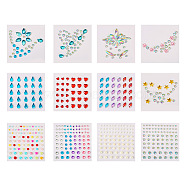 12 Sheets 12 Styles Resin Rhinestone Sticker Sets, DIY Nail Art, Car Mobile Phone Decoration, Horse Eye, Teardrop, Half Round, Faceted, Mixed Color, 3~14.5x3~5x1.5~2.5mm, 1 sheet/style(DIY-TA0004-68)