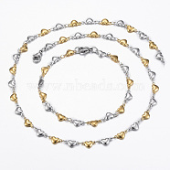 Two Tone 304 Stainless Steel Heart Link Chain Jewelry Sets, Necklaces and Bracelets, with Lobster Claw Clasps, Golden & Stainless Steel Color, 17.72 inch(45cm), 7-7/8 inch~8-1/4 inch(200~210mm)(SJEW-H103-12GP)