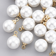 ABS Plastic Imitation Pearl Charms, with Brass Findings, Round, Real 18K Gold Plated, 10x6x6mm, Hole: 1.6mm(KK-T035-61)