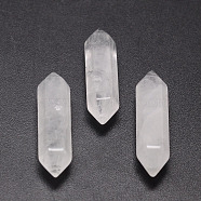 Natural Quartz Crystal Double Terminated Point Beads, Healing Stones, Reiki Energy Balancing Meditation Therapy Wand, for Wire Wrapped Pendants Making, No Hole/Undrilled, 30~33x9x9mm(G-K010-30mm-01)
