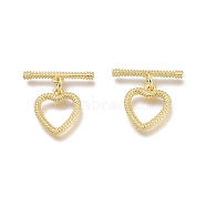 Brass Toggle Clasps, with Jump Rings, Long-Lasting Plated, Heart, Real 18K Gold Plated, Bar: 18x4.3x2mm, Hole: 1.2mm, Heart: 13.5x12x1.5mm, Hole: 1.2mm(KK-Q764-02G)