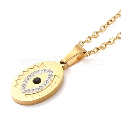 Horse Eye Vacuum Plating 304 Stainless Steel Pendant Necklaces, with Rhinestone, Golden, 15.71 inch(39.9cm)(NJEW-G125-02G)
