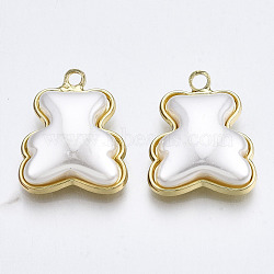 Alloy Pendants, with Imitation Pearl ABS Plastic, Bear, Cadmium Free & Lead Free, Light Gold, Creamy White, 18x15x7mm, Hole: 1.6mm(X-PALLOY-T067-212-RS)