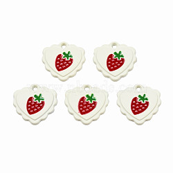 Spray Painted Alloy Pendants, with Enamel, Cadmium Free & Lead Free, Heart with Strawberry, White, 18x15x1.5mm, Hole: 1.6mm(ENAM-S127-033-RS)