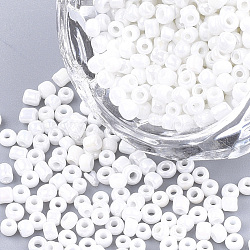 Opaque Glass Seed Beads, Rainbow Plated, Round, White, 2mm, Hole: 1mm, about 30000pcs/bag(SEED-S023-01C-01)