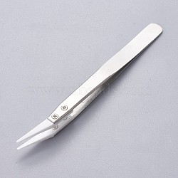 Stainless Steel Beading Tweezers, with Porcelain, Stainless Steel Color, 12.5~12.6x1.05cm(TOOL-F006-06B)