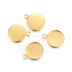 Rack Plating 304 Stainless Steel Pendant Cabochon Settings, Plain Edge Bezel Cups, Flat Round, Real 24K Gold Plated, 20x16x2mm, Hole: 2.2mm(X-STAS-F191-14G-D)