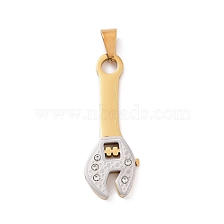Ion Plating(IP) 304 Stainless Steel Manual Polishing Pendants, Wrench, Golden & Stainless Steel Color, 45x16x3.5mm, Hole: 4.5x7.5mm(STAS-G269-05G)