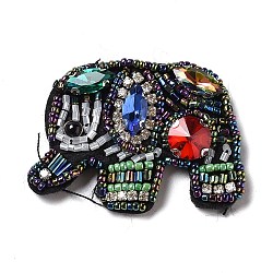 Computerized Embroidery Cloth Sew on Patches, Costume Accessories, with Seed Beads and Rhinestone, Elephant, Colorful, 42x56x8.5mm(DIY-H100-15)