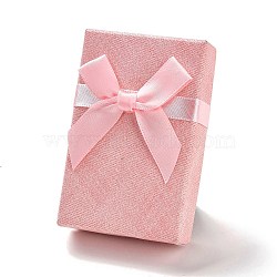 Cardboard Jewelry Set Packaging Boxes, with Sponge Inside, for Rings, Small Watches, Necklaces, Earrings, Bracelet, Rectangle with Bowknot, Pink, 8.35x5.5x2.55~3cm(CON-Z006-01C)
