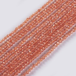 Glass Beads Strands, Faceted, Round, Chocolate, 2x2mm, Hole: 0.4mm, about 193~197pcs/strand, 14.17 inch~15.51 inch(36~39.4cm)(EGLA-E057-02A-10)