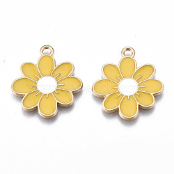 Eco-Friendly Alloy Enamel Pendants, Cadmium Free & Lead Free & Nickel Free, Flower, Light Gold, Gold, 23x20.5x1.2mm, Hole: 2mm(ENAM-Q437-041B-NR)