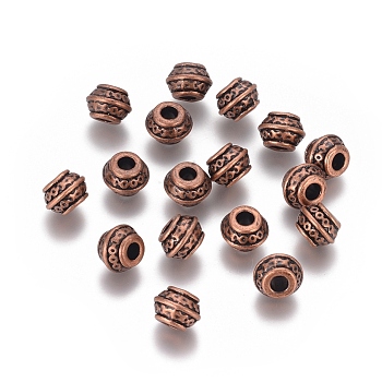 Tibetan Style Spacer Beads, Lead Free & Cadmium Free, Rondelle, Red Copper, 9mm in diameter, 7mm thick, hole: 3.5mm
