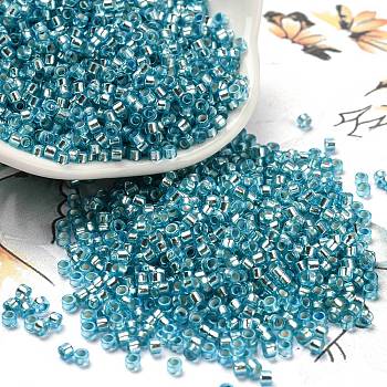 Glass Seed Beads, Silver Lined, Cylinder, Deep Sky Blue, 2.5x1.6mm, Hole: 1mm, about 58967pcs/pound