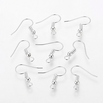 Grade A Silver Color Plated Iron Earring Hooks, Ear Wire, with Horizontal Loop, Cadmium Free & Nickel Free & Lead Free, Silver, 18x0.8mm, Hole: 2mm, 22 Gauge, Pin: 0.6mm