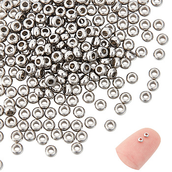 200Pcs 202 Stainless Steel Spacer Beads, Flat Round, Stainless Steel Color, 3x1.5mm, Hole: 1.2mm