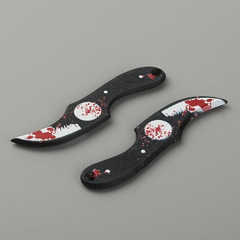 Opaque Resin Halloween Horror Goth Pendants, Bloody Pocket Knife Charm, for Jewelry Earring Making, Knife Shape, Black, Tool, 50x11.5x2mm, Hole: 1.6mm